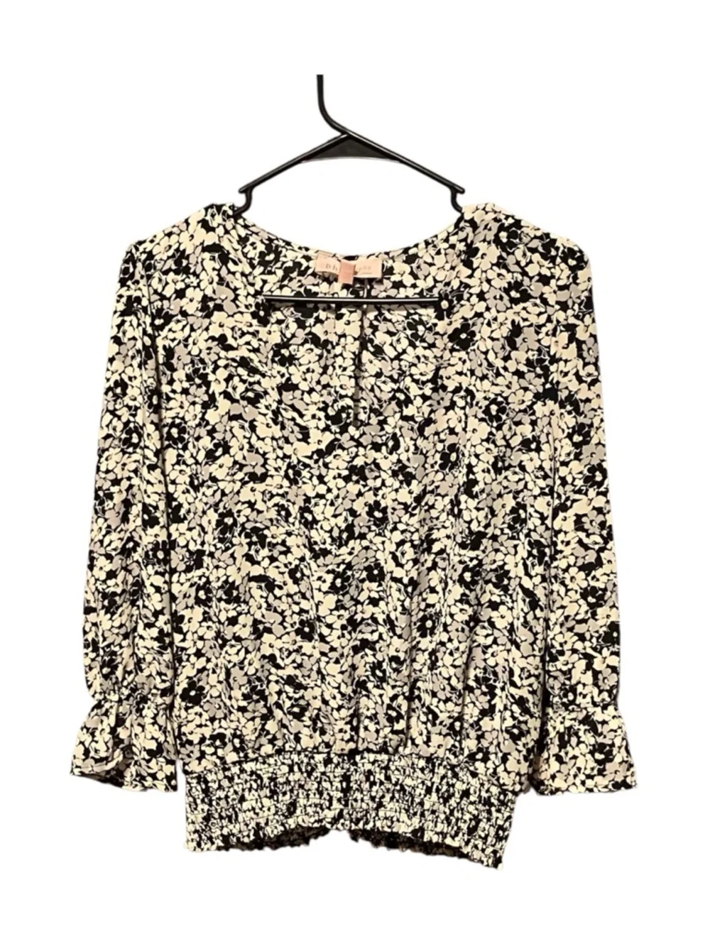 Philosophy Women’s Large Monochrome Floral Smock Waist Blouse Boho Cottagecore - Picture 2 of 7
